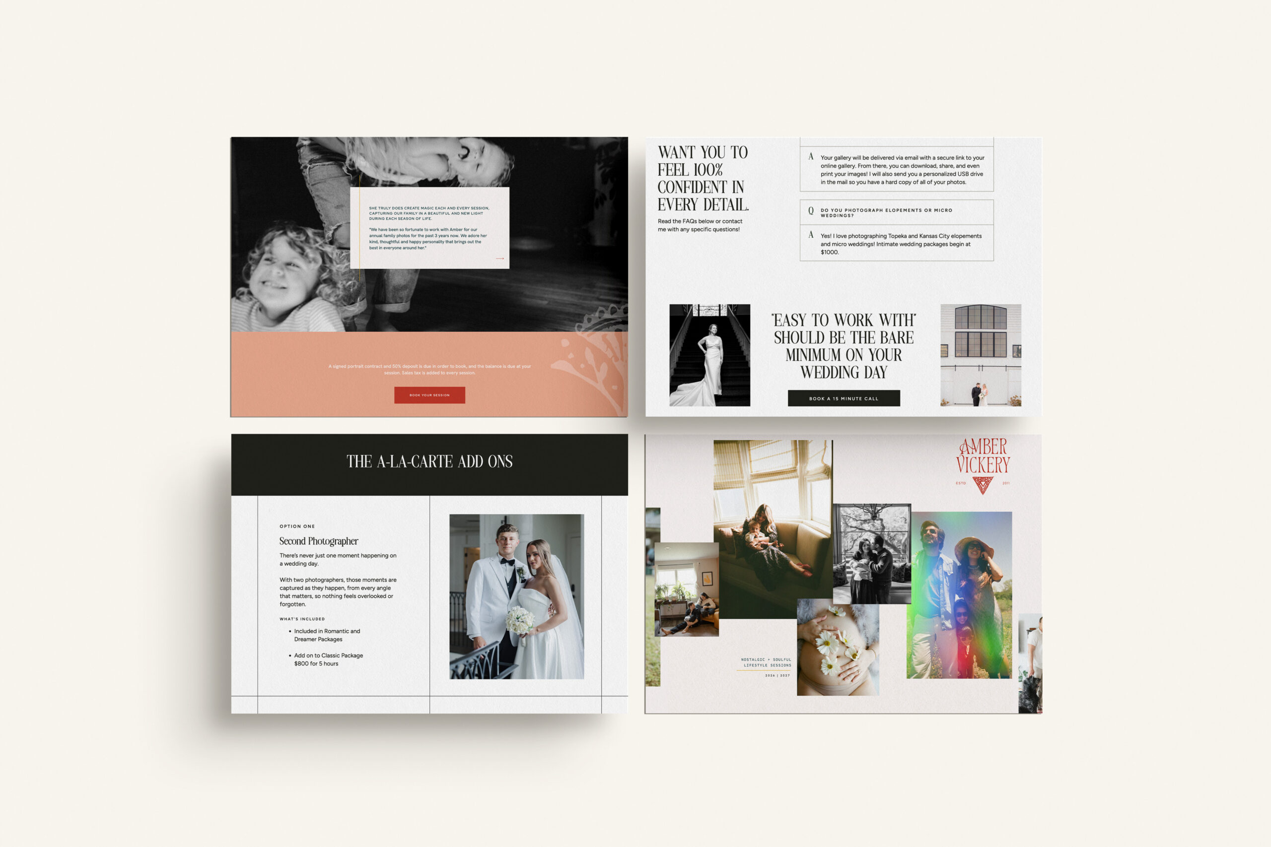 Custom landing page pricing guides on wedding photographers websites, made by Ava And The Bee